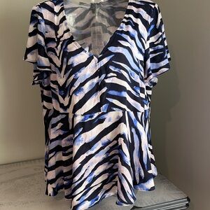 Torrid Blue and White Zebra Print peplum style Top